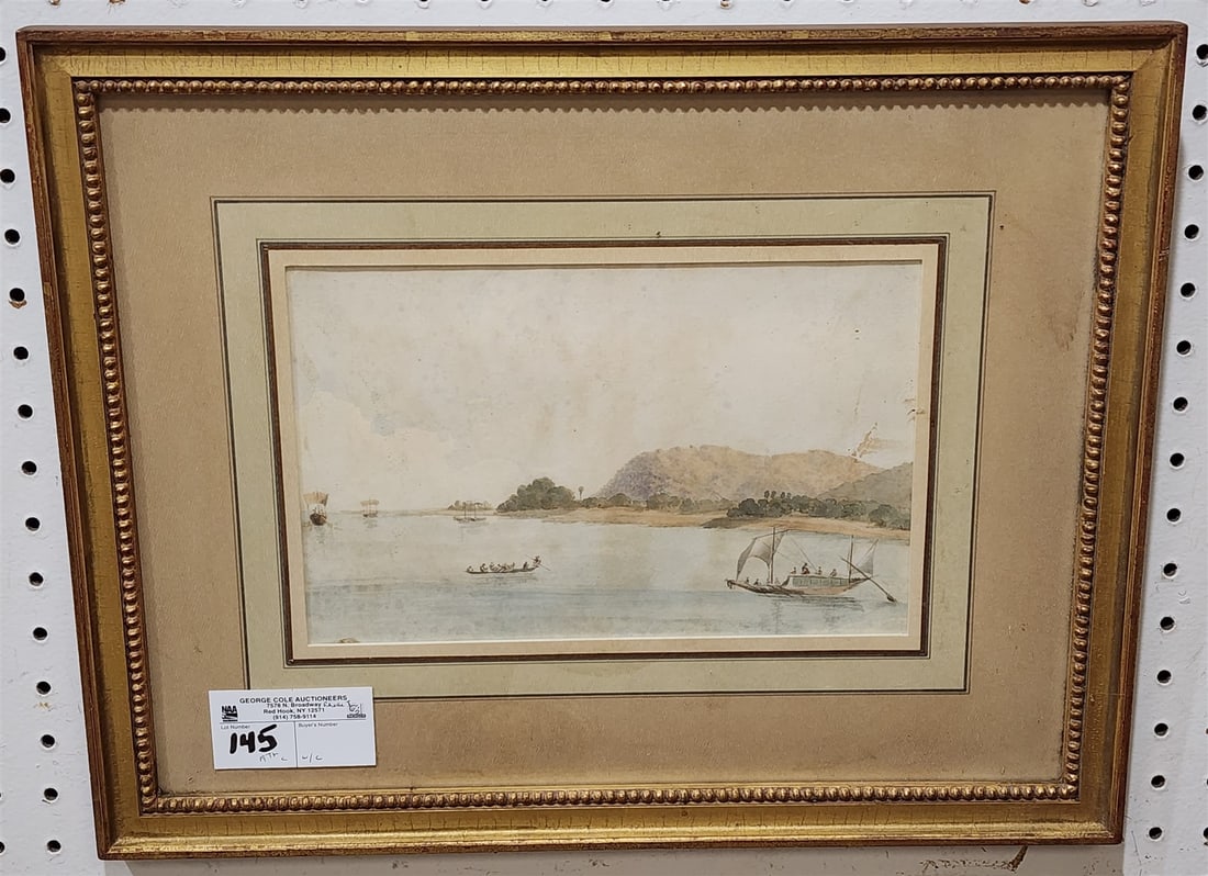 framed 19th C w/c shore scene (1 of 2)