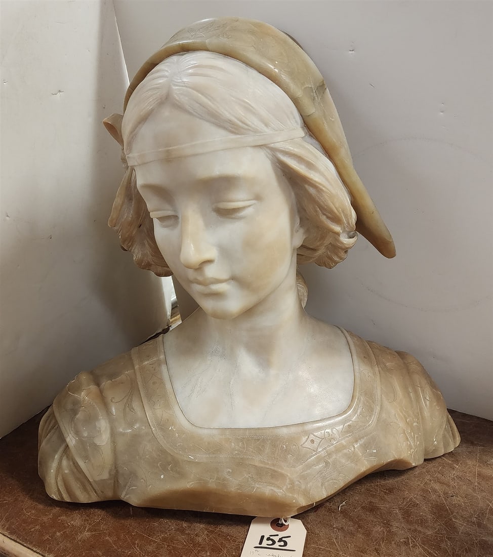 19th C alabaster and marble bust of a woman (1 of 9)