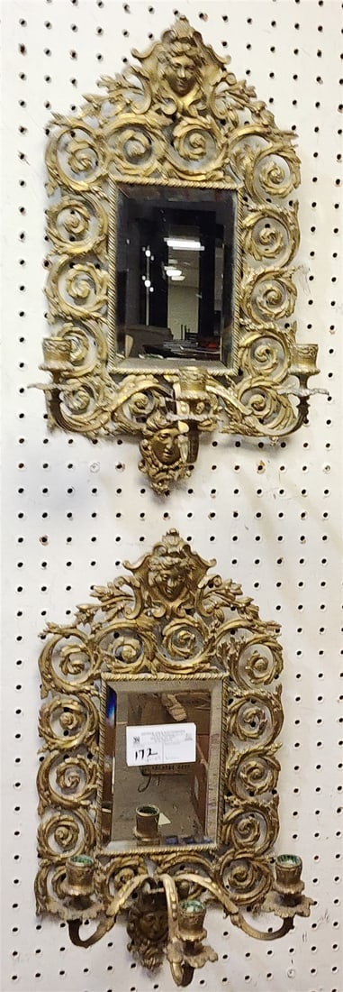 pr 19th C brass mirrored candle sconces (1 of 7)