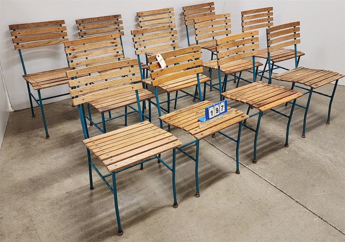 set 12 metal frame wooden slat chairs (1 of 3)