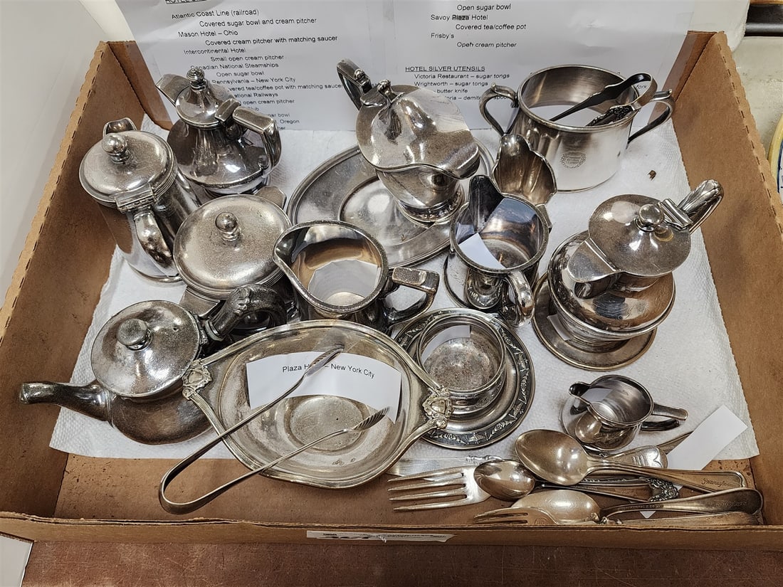 tray vintage Hotel and RR silverplate serving pcs Atlantic Coast line, Mason Hotel, Plaza Hotel, (1 of 5)