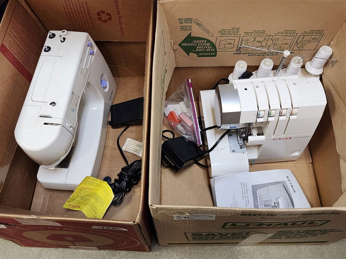 2 bxs singer pro finish thread overlock machine w/differential feed and kenmore sewing machine: 2 bxs singer pro finish thread overlock machine w/differential feed and kenmore sewing machine H- W- L-