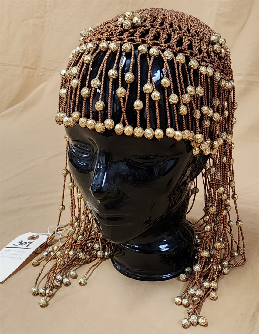 glass head w/ crochet headpiece w/ beads: glass head w/ crochet headpiece w/ beads H- W- L-
