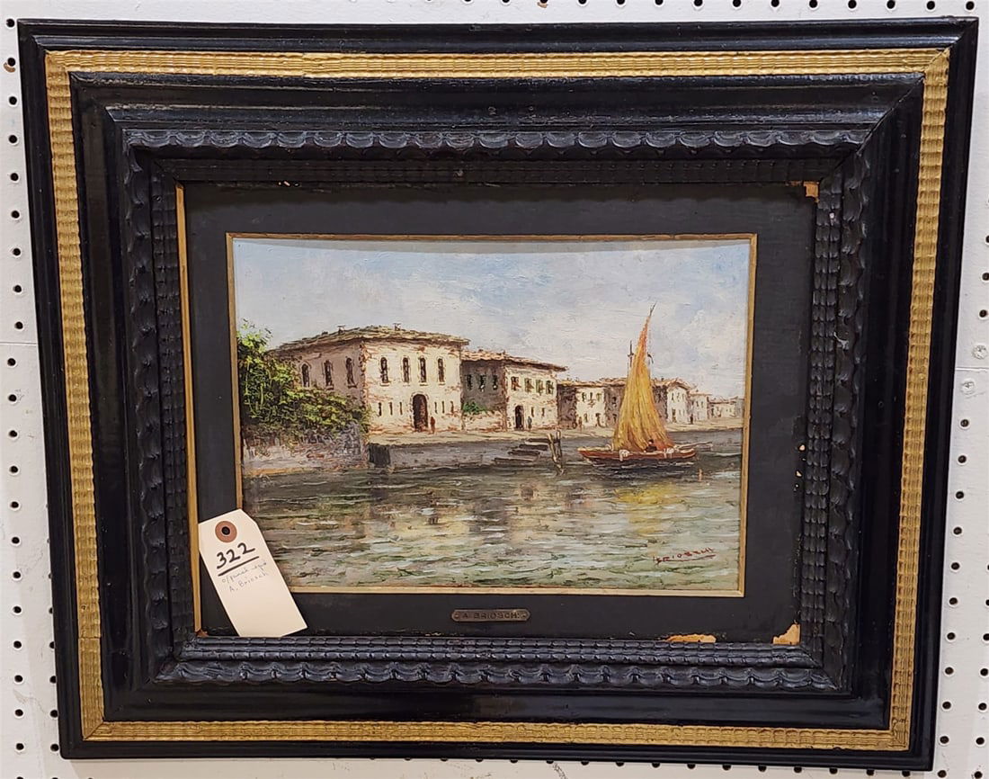 framed o/panel Italian dock scene sgnd A. Briosch (1 of 2)