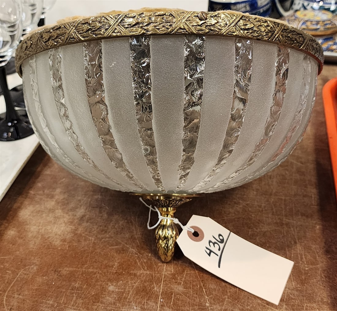frosted glass and brass ceiling fixture 7"h x 10" diam (1 of 2)