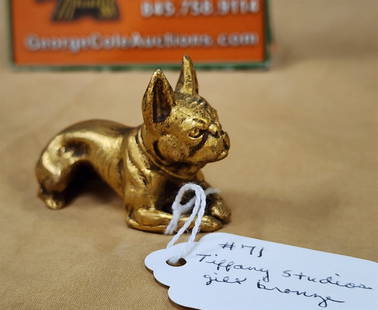 Tiffany Studios Gilt Bronzebull Dog 1 1/2"H X 2 1/8"L: Tiffany Studios Gilt Bronzebull Dog 1 1/2"H X 2 1/8"L