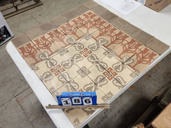 1915 Vintage Salvage J. Romeu Escofet Barcelona 4-1/5" Tiles, 199 Sq Ft Ground, Gray Border 68-3/4',