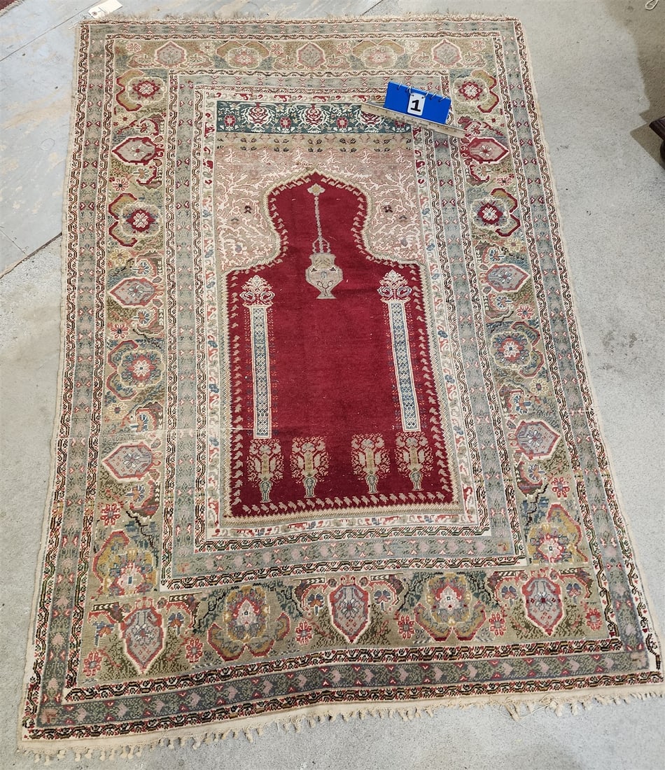 Semi Antique Prayer Rug 4'2" X 6'3" (1 of 3)