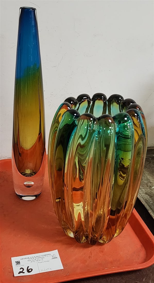 Tray 2 Art Glass Vases Kosta 13 1/2" And 9" (1 of 2)