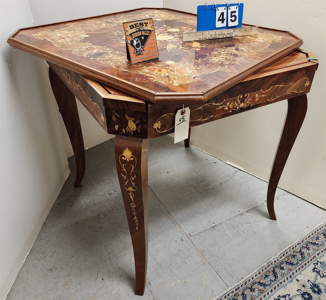 Italian Inlaid Game Table W/ Interior Roulette, Checkerboard, Backgammon Etc 29 1/2"H X 31" Sq (1 of 6)