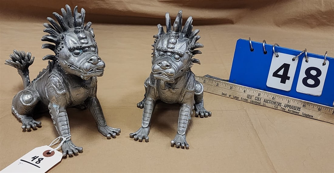 Pr Metal Foo Dogs 7 1/2"H  5"W X 8 1/2"D (1 of 2)