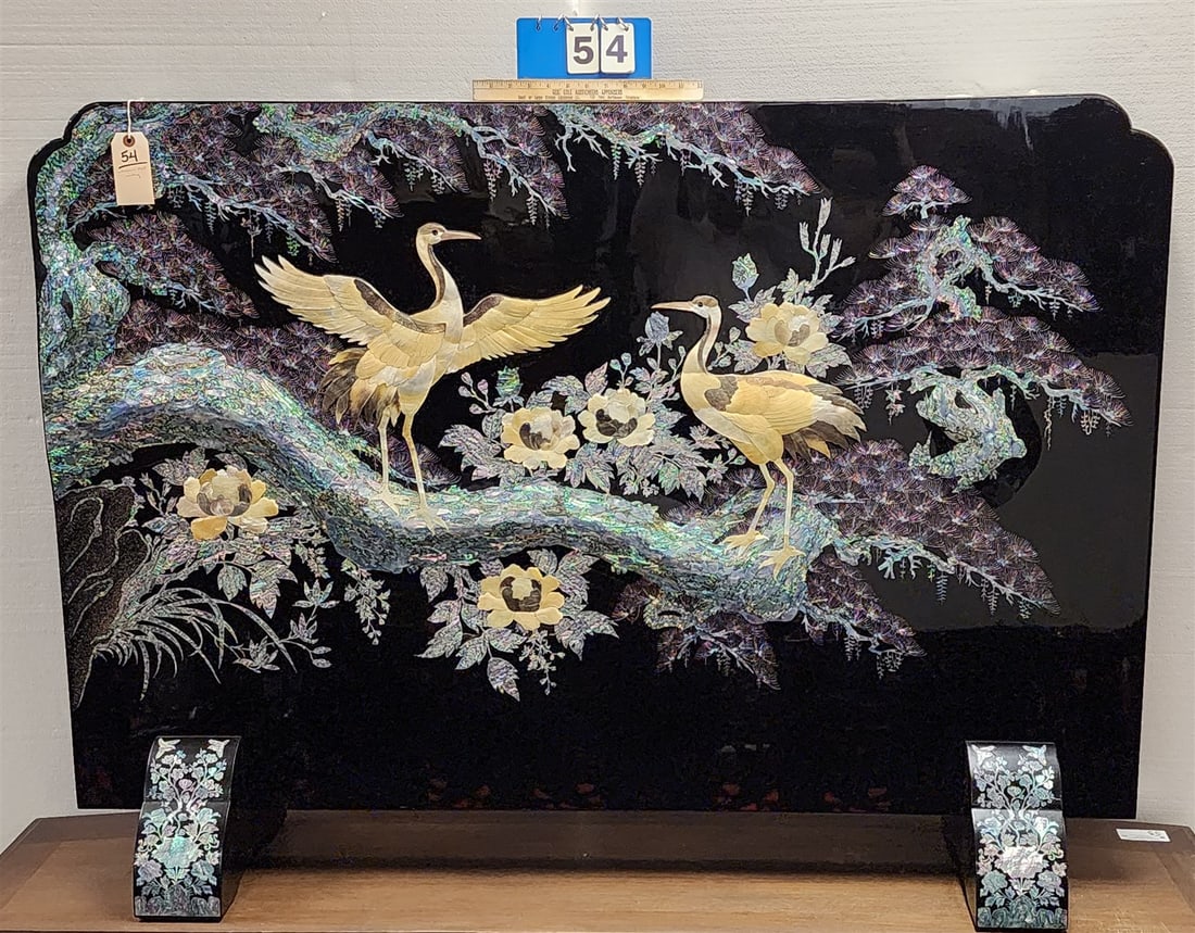 Asian Mop Inlaid Screen 44"H X 59 1/2"W X 14"D: Asian Mop Inlaid Screen 44"H X 59 1/2"W X 14"D