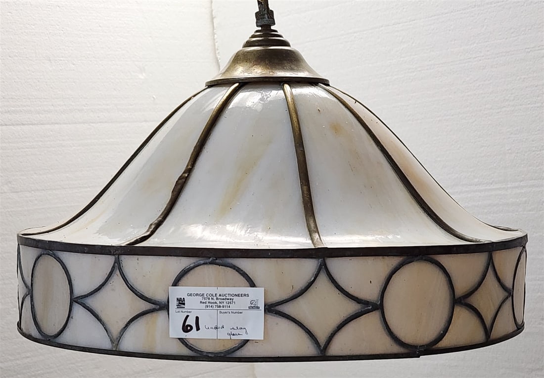 Leaded Slag Glass Chandelier 10"H X 18" Diam: Leaded Slag Glass Chandelier 10"H X 18" Diam
