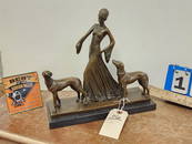 Decco Bronze Woman W/ Dogs Sgnd Milo 11"