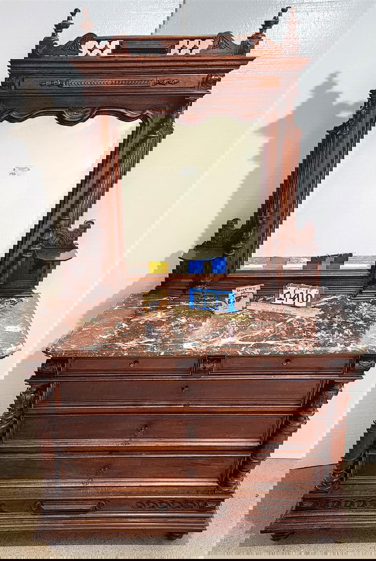 Vict Marble Top Walnut 5 Drawer Chest 76"H X 47 1/2"W X 21  3/4"D (1 of 15)