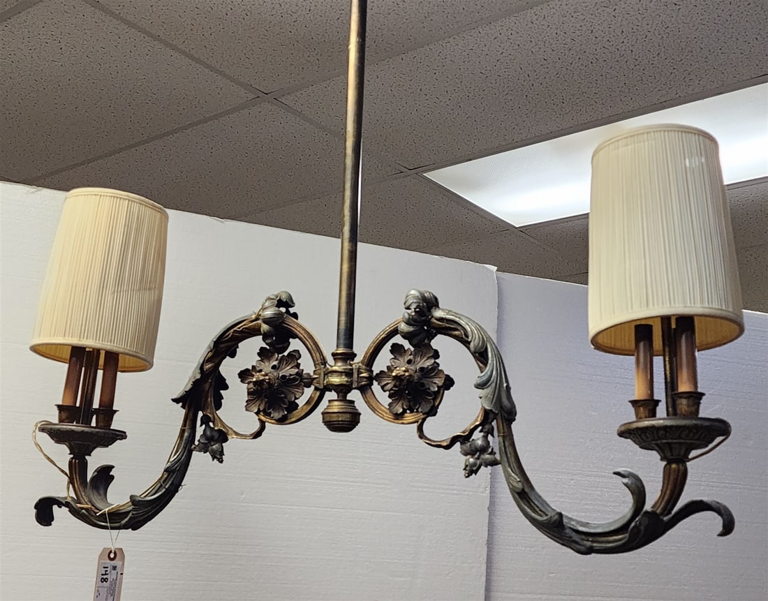 19Th C Metal 2 Arm Chandelier 36"H X 41"W: 19Th C Metal 2 Arm Chandelier 36"H X 41"W