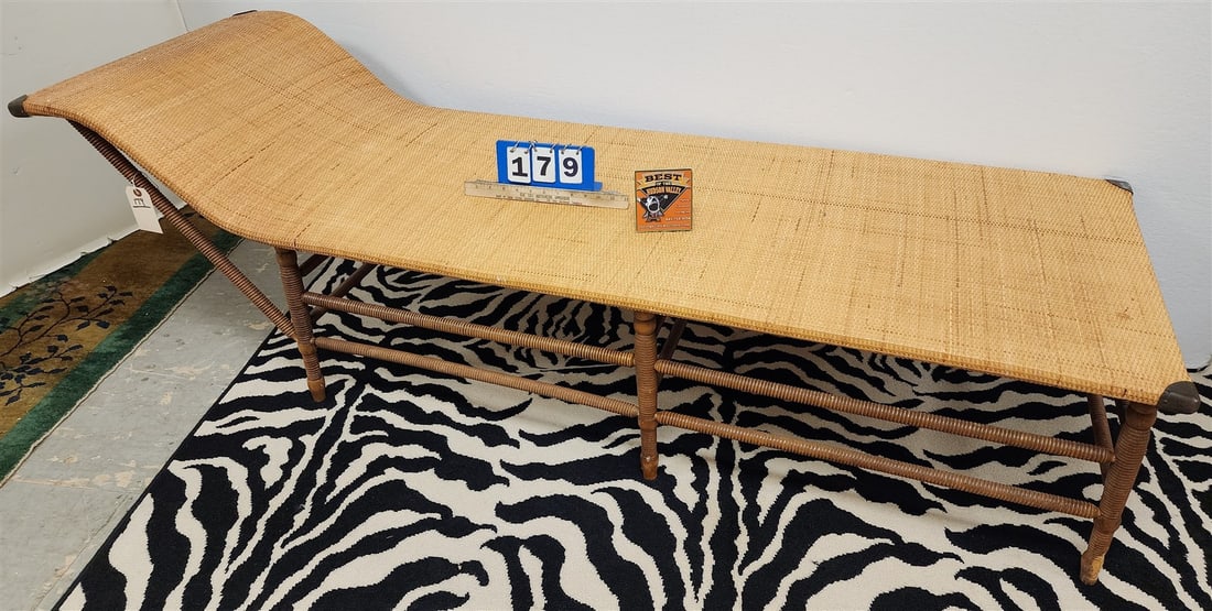 C 1900 Wooden Base Wicker Seat Lounge 24"H X 6'L X 24"D (1 of 5)