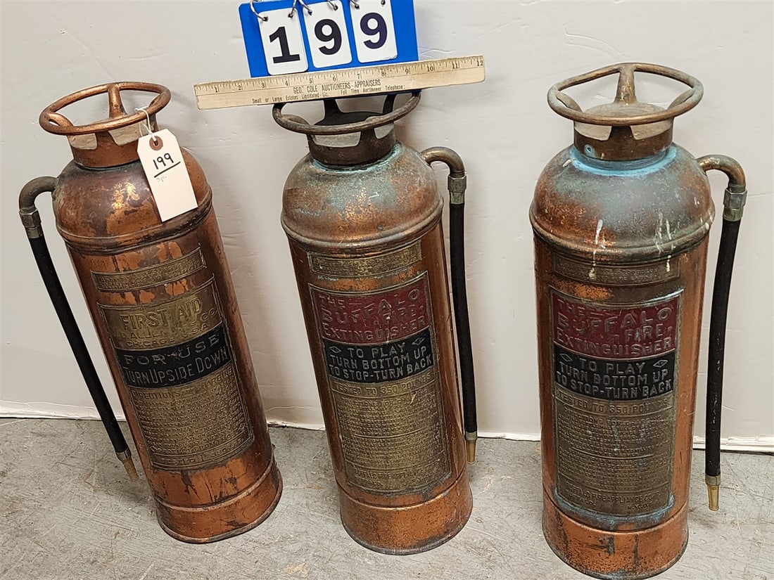 Lot 3 Vintage Fire Extinguishers 24"H X 7" Diam (1 of 2)