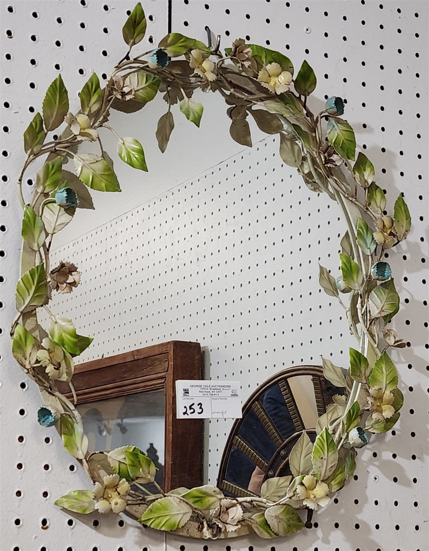 Wrought Floral Framed Mirror 21" X 18": Wrought Floral Framed Mirror 21" X 18"