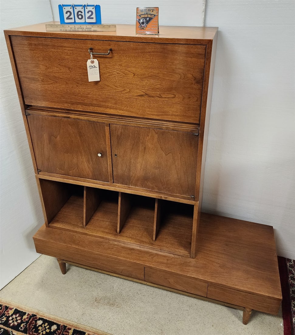 Amerof Martinsville Mid Century Walnut Bar/ Record Cabinet W/ 3 Drawer Base 58 1/2""H X 54 1/2"W X (1 of 5)