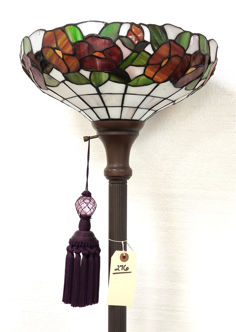 Floor Lamp W/ Leaded Glass Shade 69 1/2": Floor Lamp W/ Leaded Glass Shade 69 1/2"