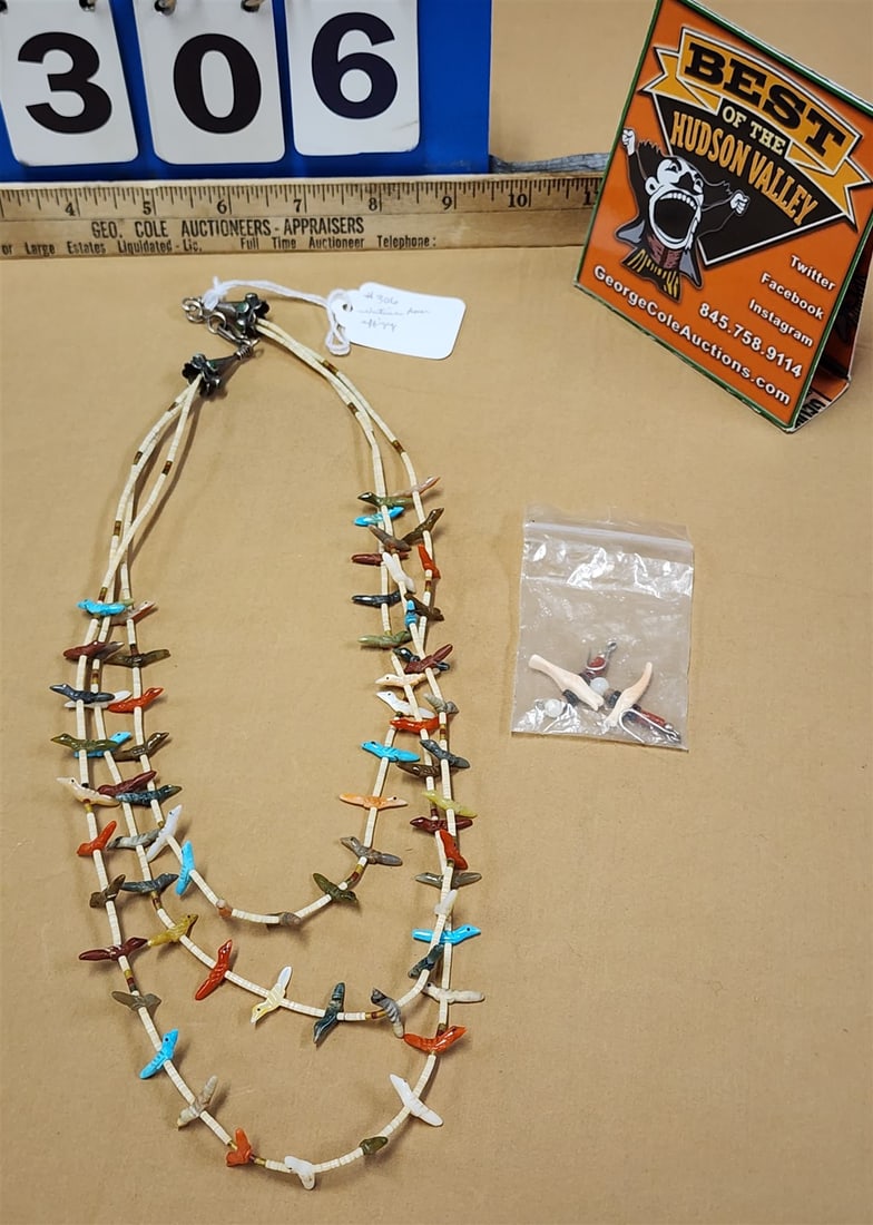 Native Amer Effigy Necklace Mixed Stone, Coral Mop 25": Native Amer Effigy Necklace Mixed Stone, Coral Mop 25"