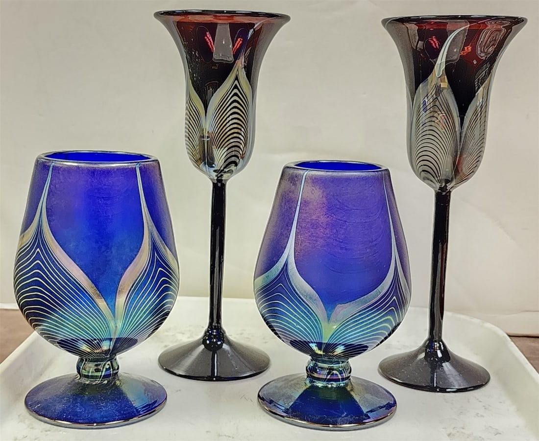 Tray 4 Art Glass Glasses Sgnd Correia Pr 10", Pr 6 1/2" (1 of 7)