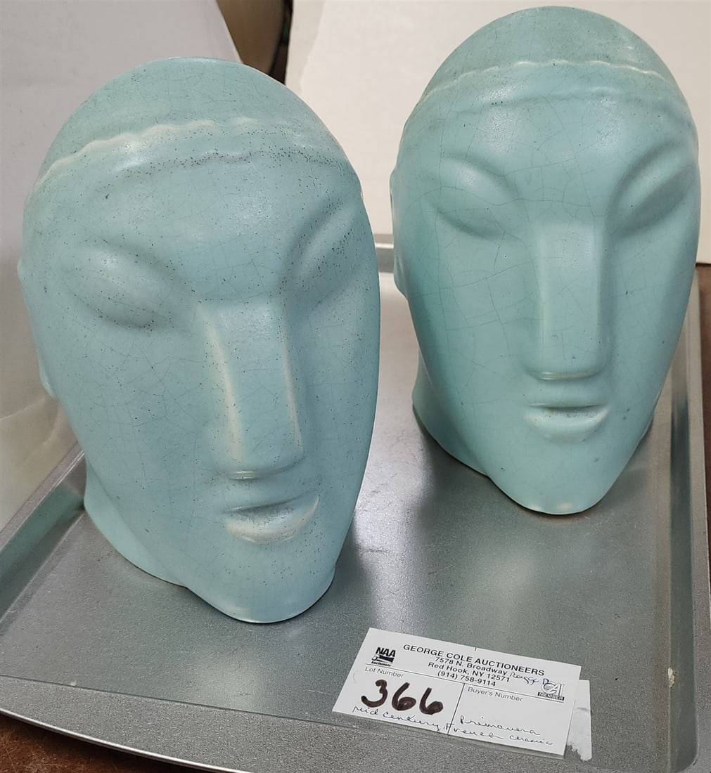 Tray Prmid Centurt Ceramix Primavera France Face Book Ends 6 3/4"H X 5"W X 4 3/4"D: Tray Prmid Centurt Ceramix Primavera France Face Book Ends 6 3/4"H X 5"W X 4 3/4"D