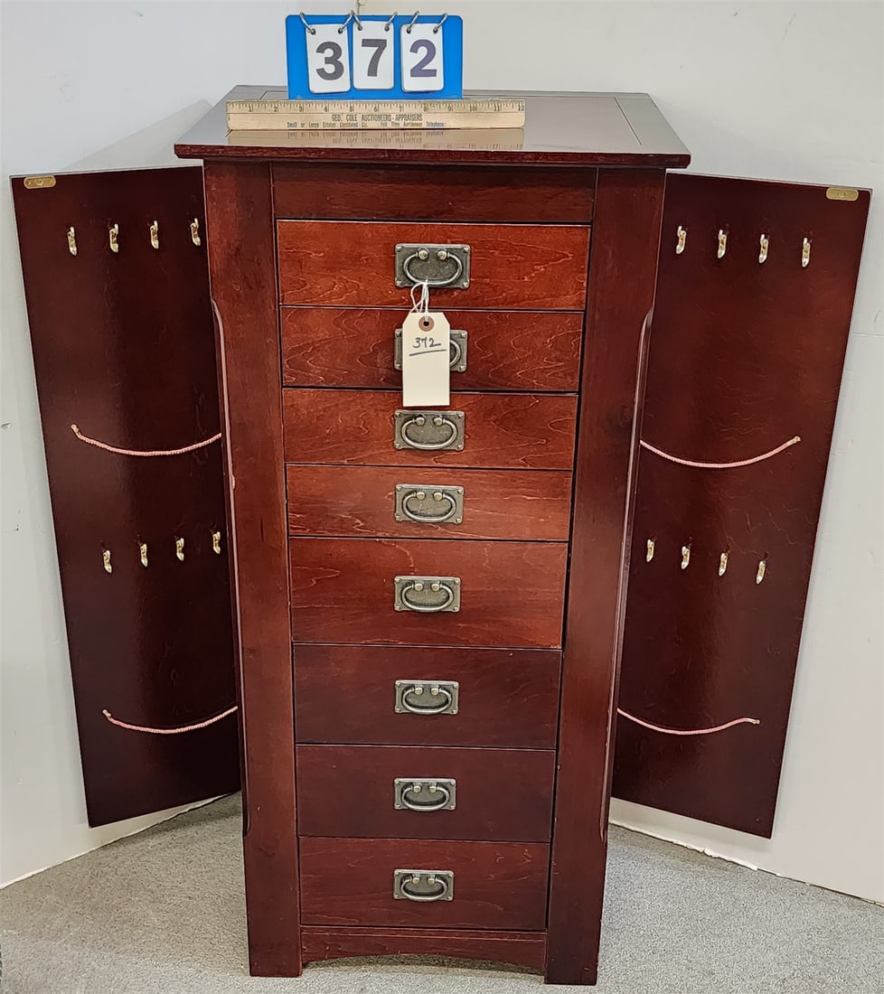 Cherry 8 Drawer Lift Top Wing Sides Jewelry Cabinet 41 1/2"Hx 19 1/2"W X 15 1/2"D (1 of 3)