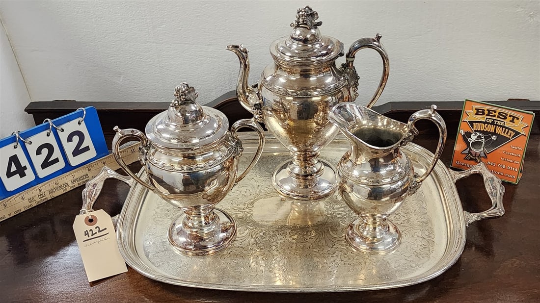 Silverplate 3 Pc Tea Set W/ Tray (1 of 2)