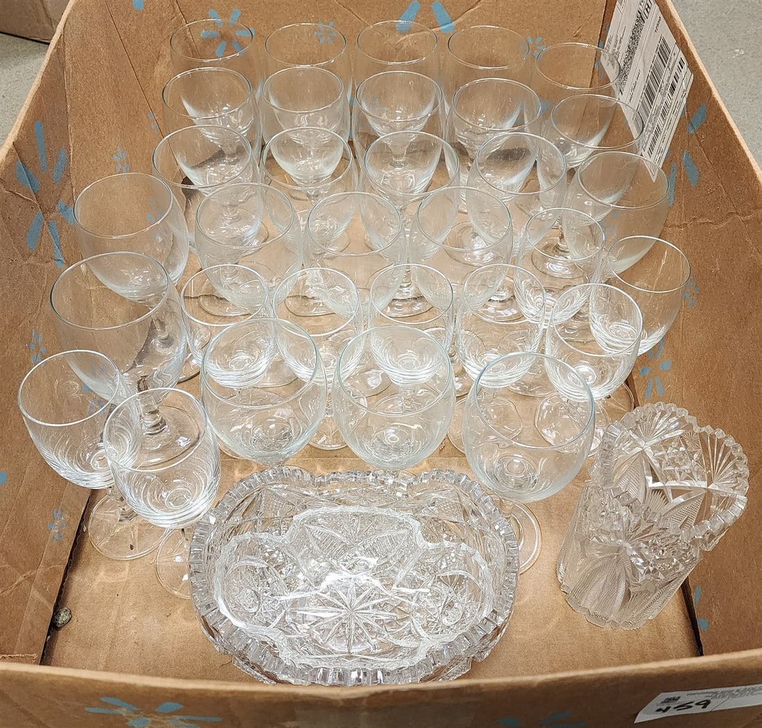 Bx 32 Pc Stemware, 2 Cut Glass Bowls (1 of 4)