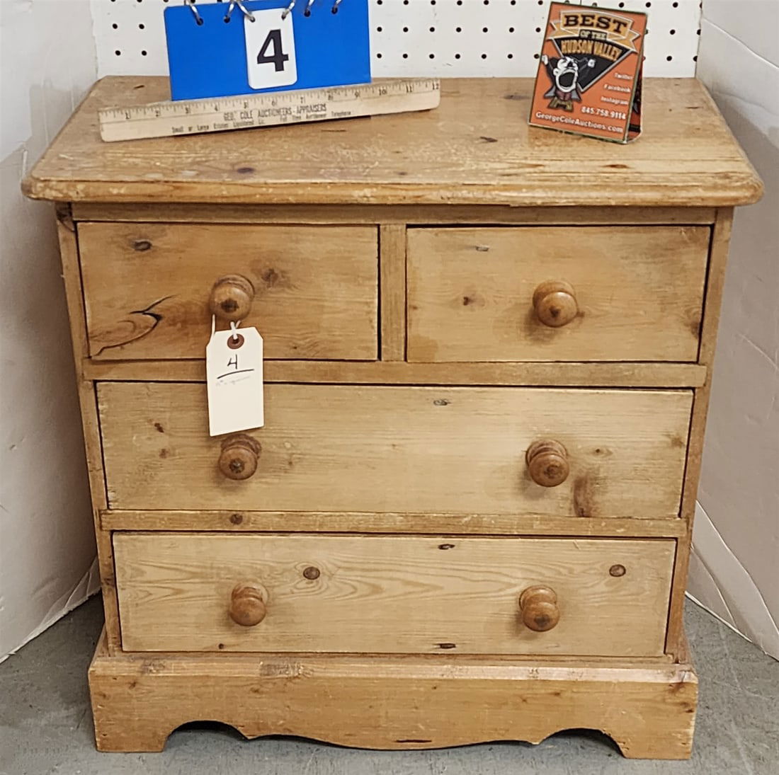 19th C Pine 4 Drawer Chest 23 1/2"H X 23 1/2"W X 12 1/2"D (1 of 2)