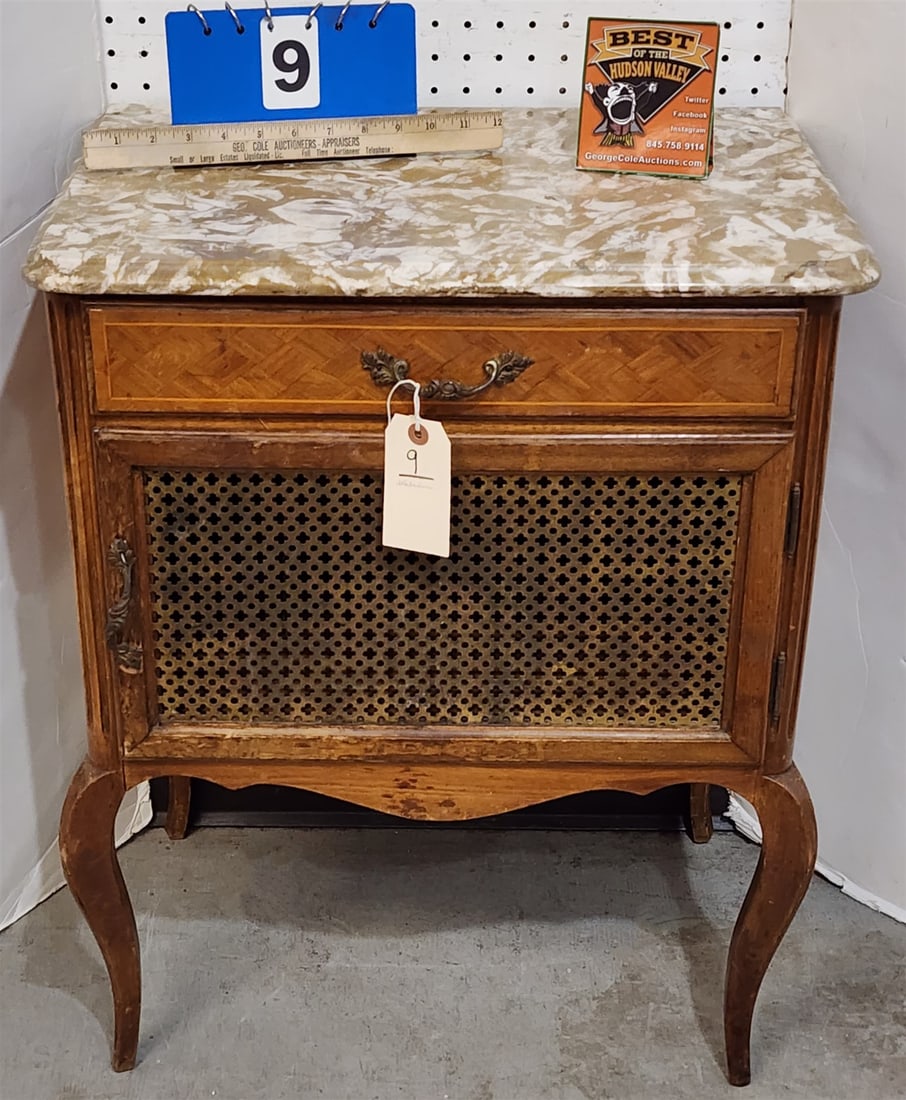 Italian Marble Top Parquay 1 Drawer Over 1 Door Stand 27 1/2"H X 22"W X 15 1/2"D (1 of 4)