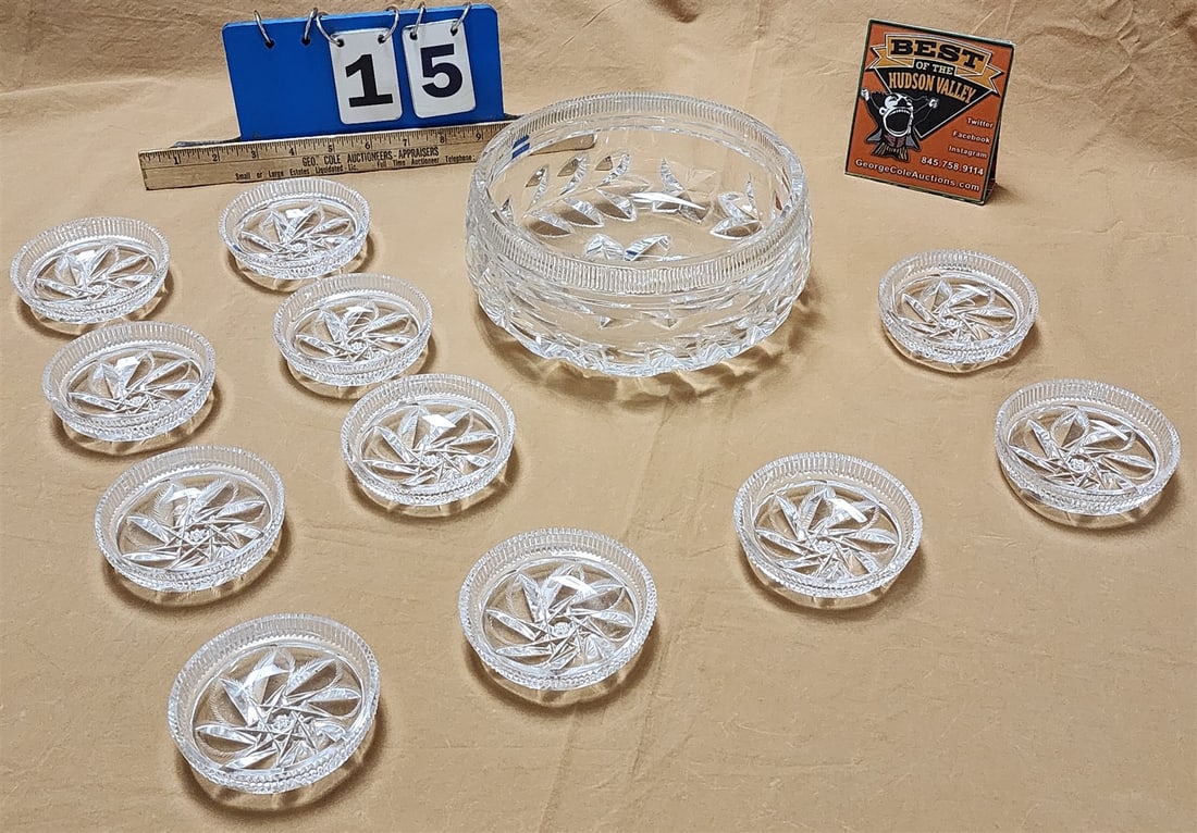 Tray Cut Glass Bowl 3 1/2"H X 8" Diam W/ 11 Sm Bowls 1"H X 3 1/2" Diam: Tray Cut Glass Bowl 3 1/2"H X 8" Diam W/ 11 Sm Bowls 1"H X 3 1/2" Diam