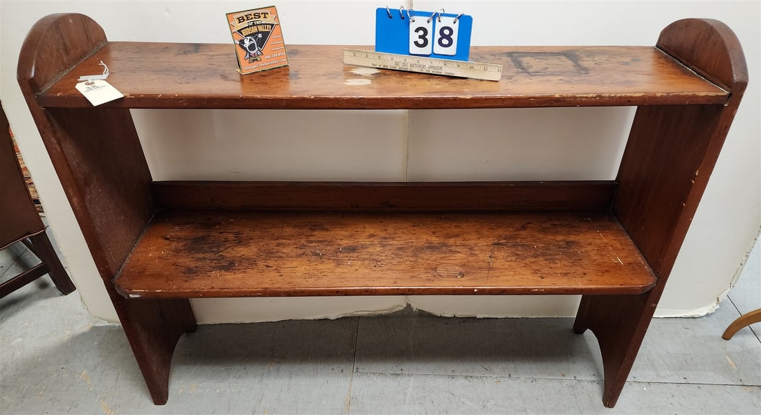Prim Pine 2 Tier Shaker Stoneware Stand 37"H X 4'W X 11 1/4"D: Prim Pine 2 Tier Shaker Stoneware Stand 37"H X 4'W X 11 1/4"D