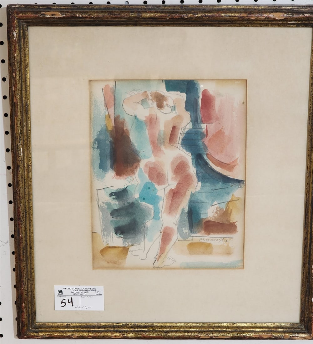 Framed W/C Nude Sgnd Minewsla? 10 3/4" X 8 1/2": Framed W/C Nude Sgnd Minewsla? 10 3/4" X 8 1/2"