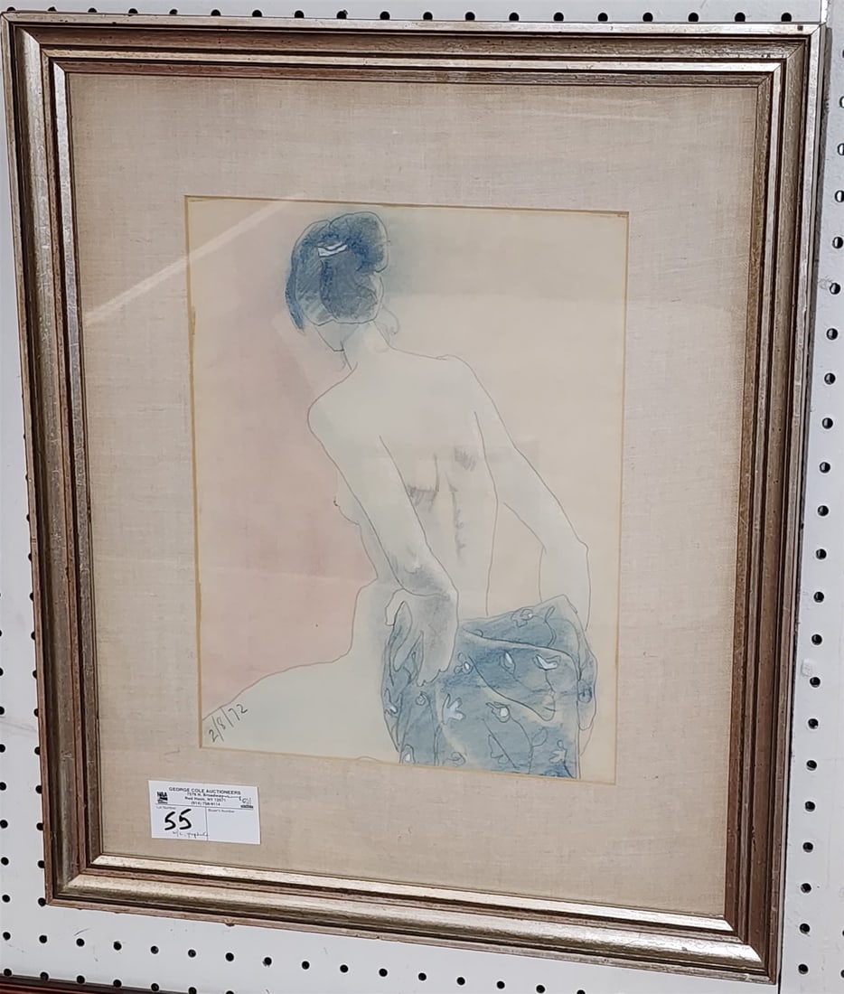 Framed W/C Graphie Nude Dated 2/8/72 13 1/4" X 10 1/4": Framed W/C Graphie Nude Dated 2/8/72 13 1/4" X 10 1/4"