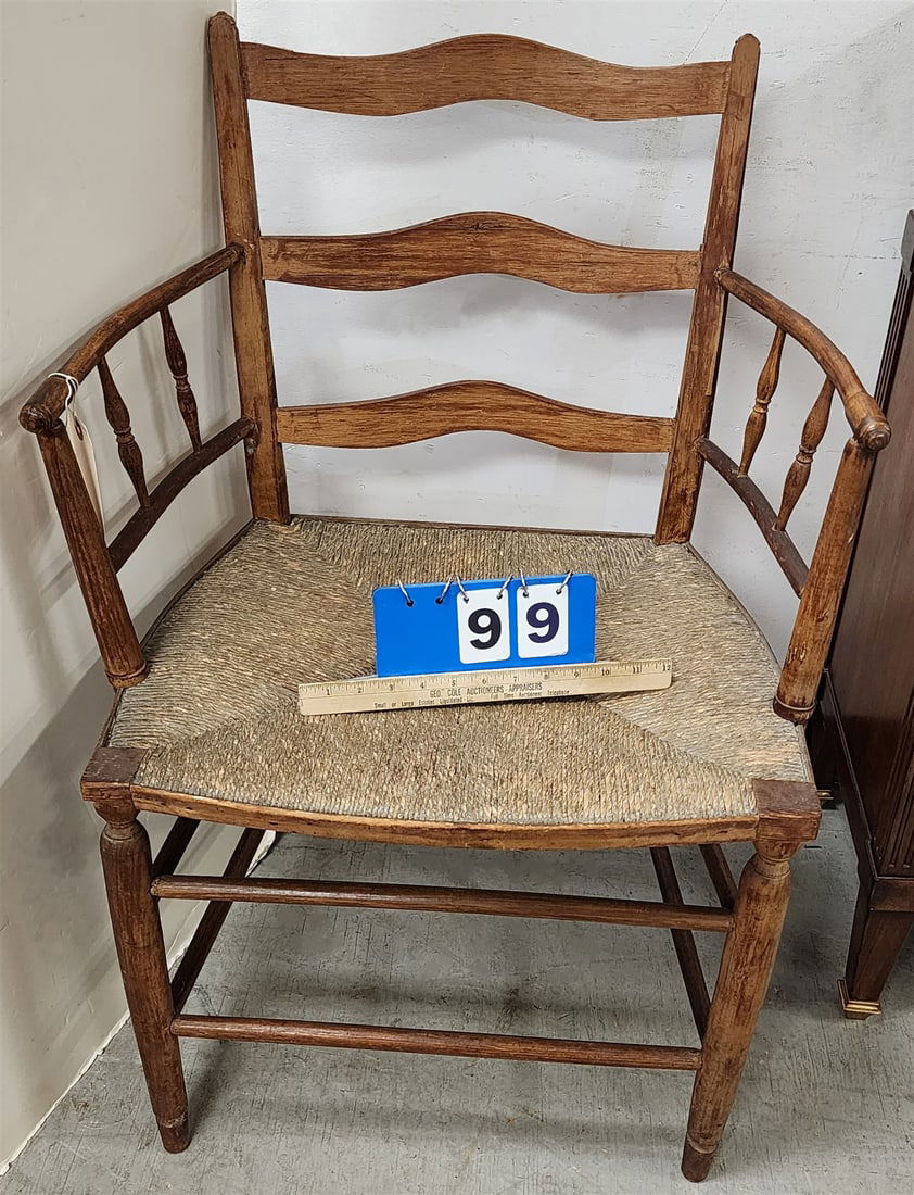 19th C Ladder Back Rush Seat Armchair (1 of 2)