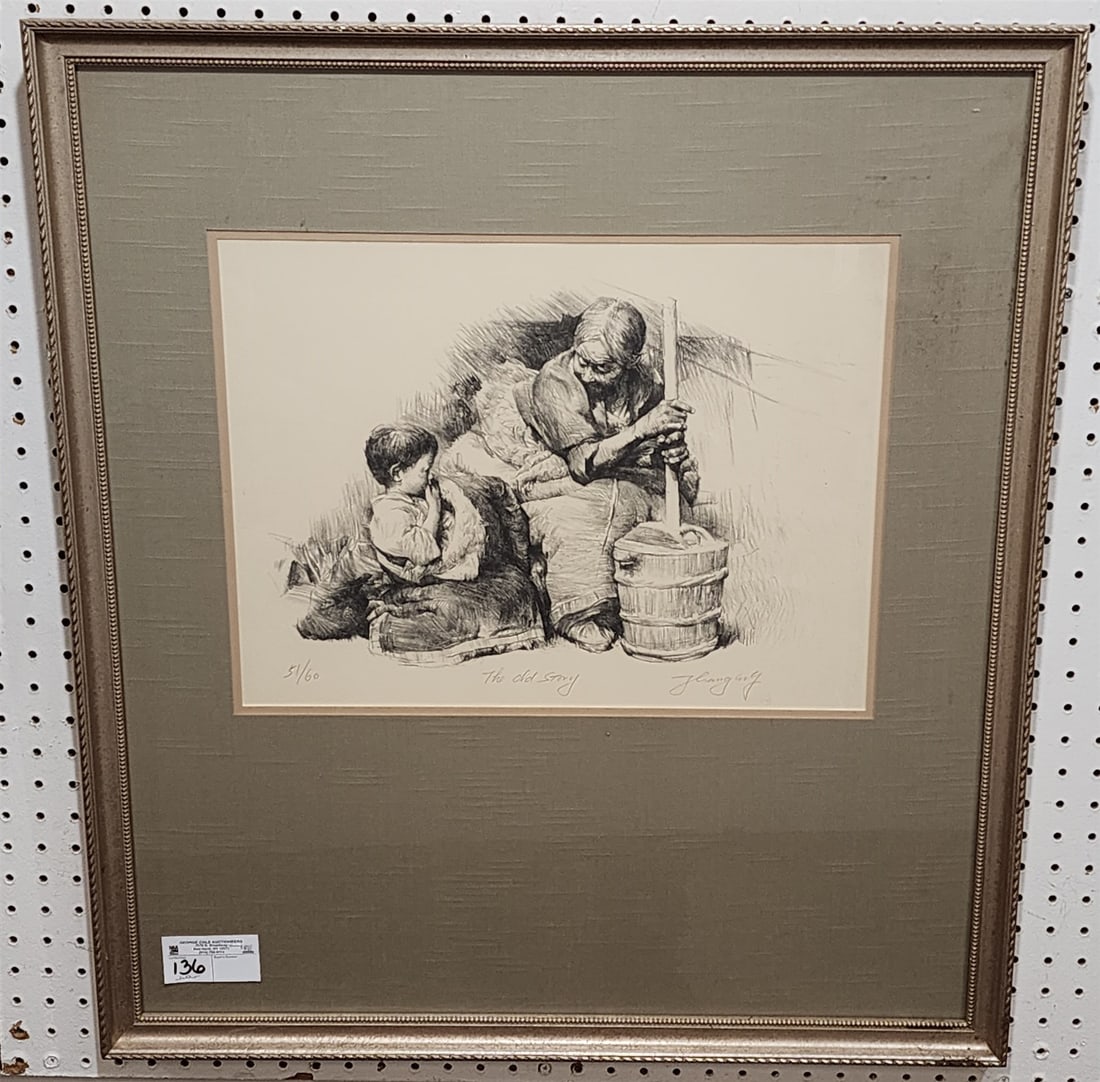 Framed Litho "The Old Story" Pencil Sgnd + #'d 51/60 13 1/4" X 17 3/4" W/ Frame 30" X 27" (1 of 2)