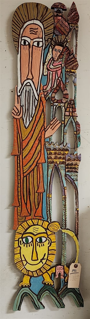 Folk Art Carving St mark The Evangetist Sgnd Leo 4' X 11" Insccription On Back (1 of 2)