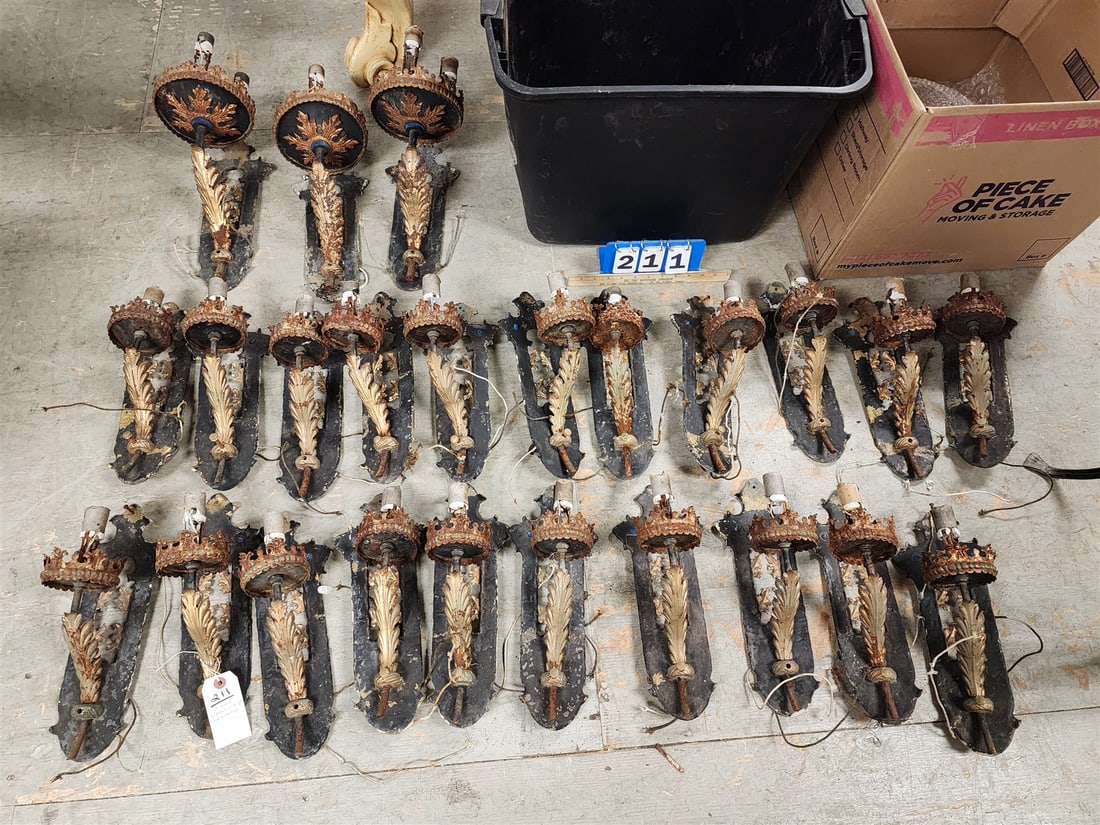 Lot 24 Cast Bronze And Wrought Wall Sconces 21 - 14 1/4"H X 6"W + 3 - 17"H X 6 1/2"W (1 of 3)