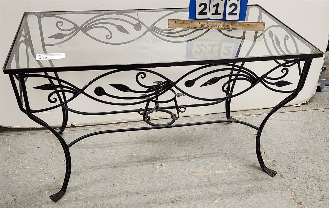 Wrought Glass Top Cofffe Table 19"H X 34"W: Wrought Glass Top Cofffe Table 19"H X 34"W