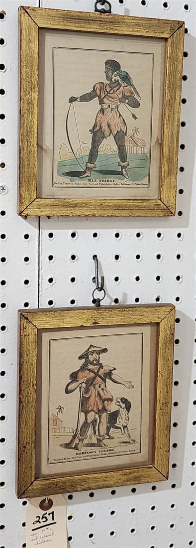 Pr 19th C Hand Colored Lithos Robinson Crusoe + Yan Friday Turner + Fisher NY 6 1/4" X 5" (1 of 3)