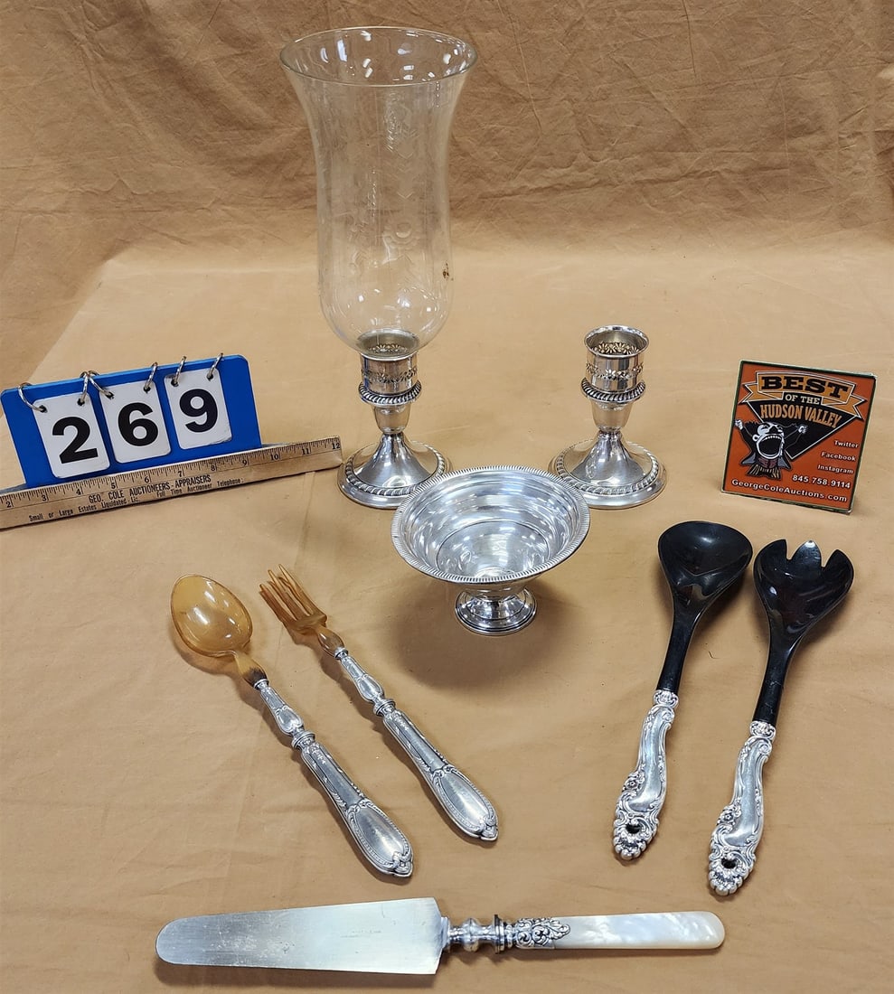 Lot 3 Weighted Sterl Pcs Gorham Salad + Fork, MOP Handled Cake Server (1 of 2)