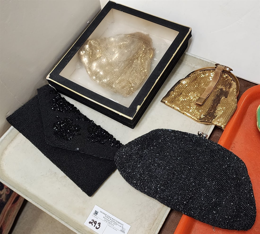 Tray 2 Metal Mesh Purses 1- Whiting + Davis, 2 Beaded (1 of 2)