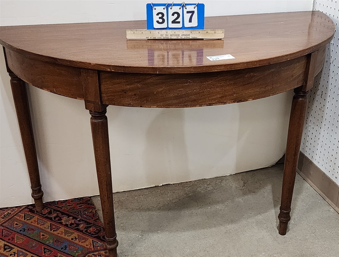 19th c Sheraton Mahog Demi Lune Table 29"H X 4'W X 21"D (1 of 2)
