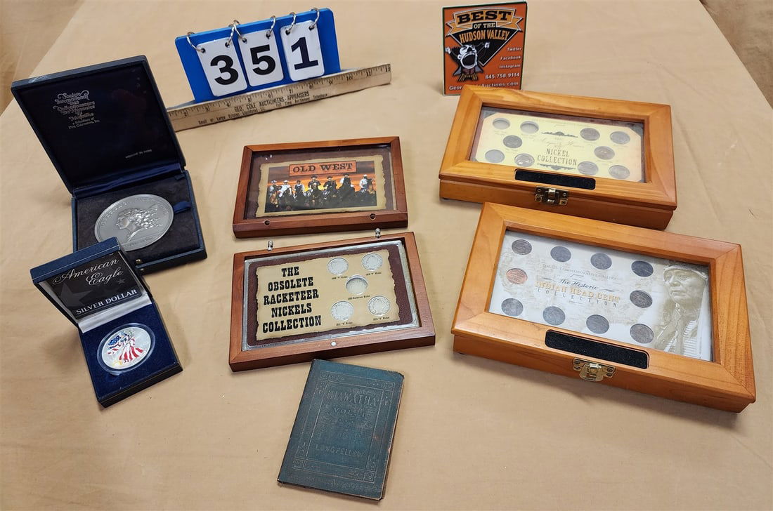 Tray Coins- Historic Indian Head Cent Coll, 1999 Amer Eagle Silver $, Obsolete Racketeer Nickel Coll (1 of 7)