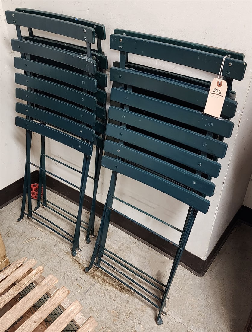 Set 4 Metal Frame Wood Slat Folding Chairs (1 of 2)