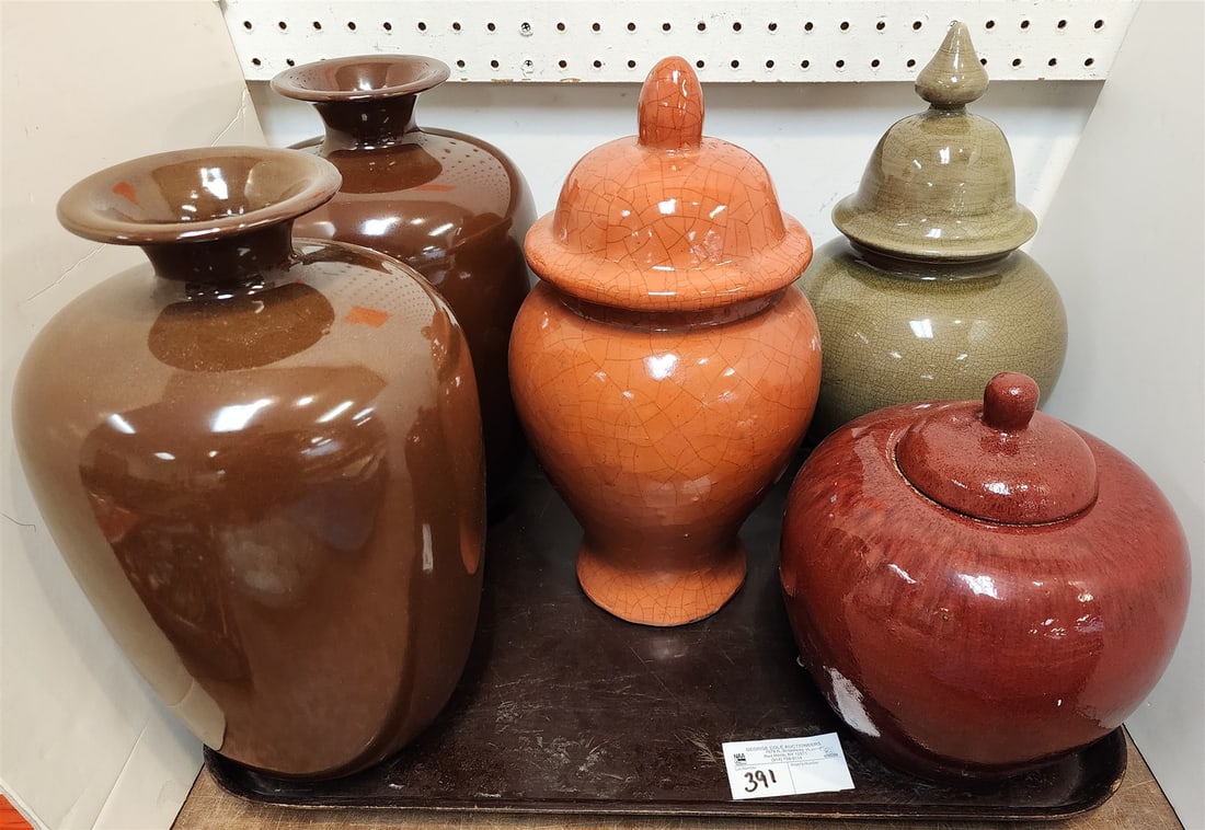 Tray Ginger Jars 14 1/2", 10" + Pr Vases 14" (1 of 2)