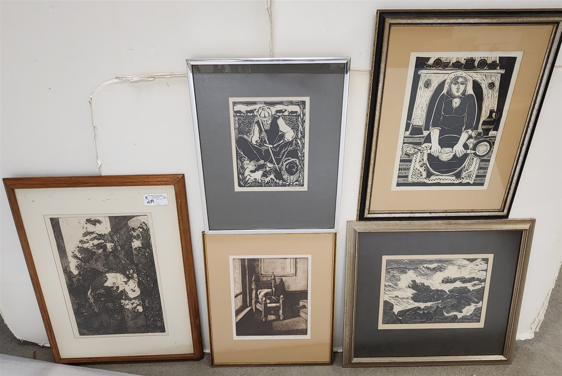 Lot 5 Framed Etchings, Wood Block Prints Etc (1 of 5)